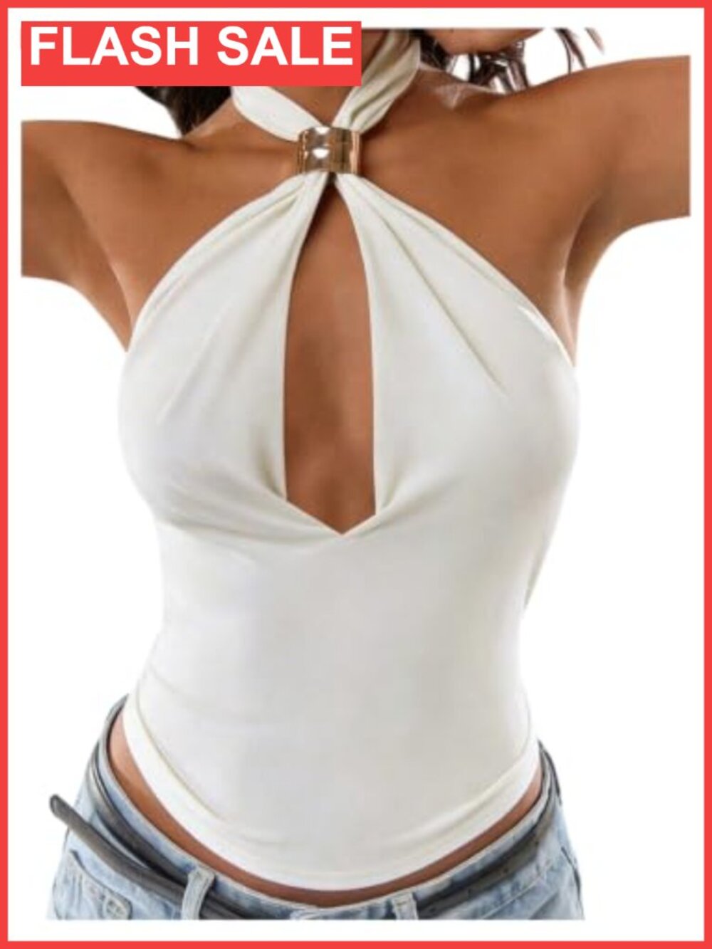 Y2k Keyhole Halter Crop Top Tie Backless Sleeveless Party Club